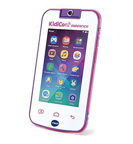 VTech - Kidicom Advance, dispositivo inteligente para niños, pantalla táctil 5" HD, objetivo giratorio 180º para fotos, selfis y vídeos, control parental, juegos, color blanco/rosa (80-186657)