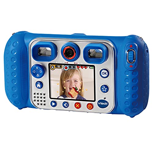 VTech - Kidizoom DUO DX, cámara de fotos para niños, vídeos, filtros, reproductor de música, juegos, USB, control parental, versión ESP, color azul (3480-520022)