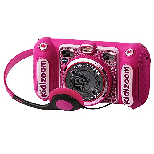 VTech - Kidizoom DUO DX, cámara de fotos para niños, vídeos, filtros, reproductor de música, juegos, USB, control parental, versión ESP, color rosa (3480-520057)