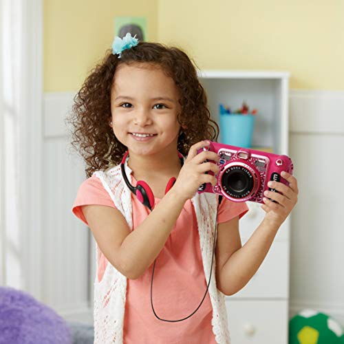 VTech - Kidizoom DUO DX, cámara de fotos para niños, vídeos, filtros, reproductor de música, juegos, USB, control parental, versión ESP, color rosa (3480-520057)