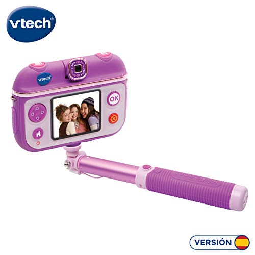 VTech Kidizoom Selfiecam Cámara De Fotos, Color Morado, Única (3480 193722) + Kidizoom Smart Watch Dx2 para Niños, Color Rosa (Frambuesa) (80 193847)