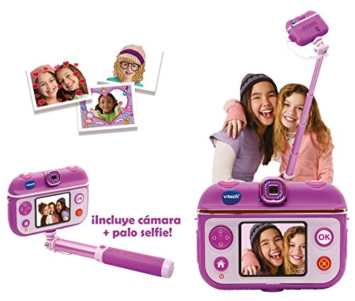 VTech Kidizoom Selfiecam Cámara De Fotos, Color Morado, Única (3480 193722) + Kidizoom Smart Watch Dx2 para Niños, Color Rosa (Frambuesa) (80 193847)