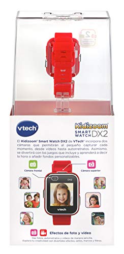 VTech - Kidizoom Smart Watch DX2, Reloj inteligente para niños, doble cámara de fotos, vídeos, juegos, color Rojo, Versión ESP (80-193827)