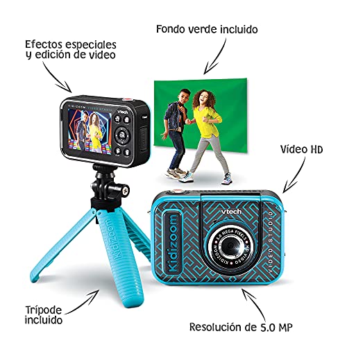 VTech Kidizoom VideoStudio HD, cámara de Fotos y vídeo para niños +5 años, Efectos Especiales, Marcos, etc. Tela Verde de Fondo incluida, versión ESP (3480-531887), Color