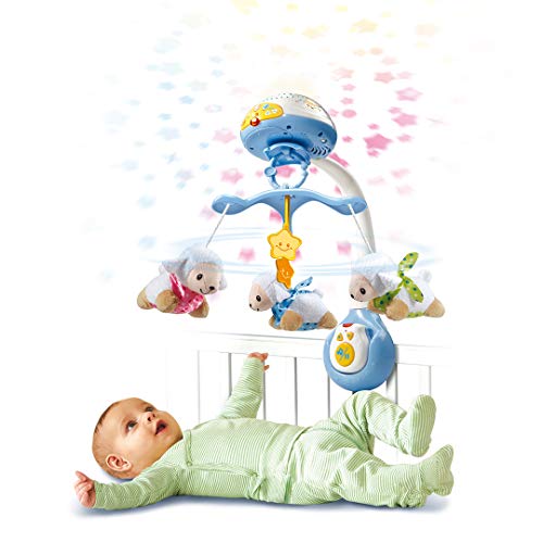 VTech Lumi Mobile Compte-moutons Sonoro - Móvil para cuna (Azul, De plástico, Niño, 3 año(s), Francés, CE)