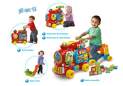 VTech - Maxi Tren 5 en 1, Juguete Evolutivo con Cinco Modos de Juego, Panel de Actividades, Apila Bloques, Andador, Correpasillos y Carrito, Versión Española (80-181922)"