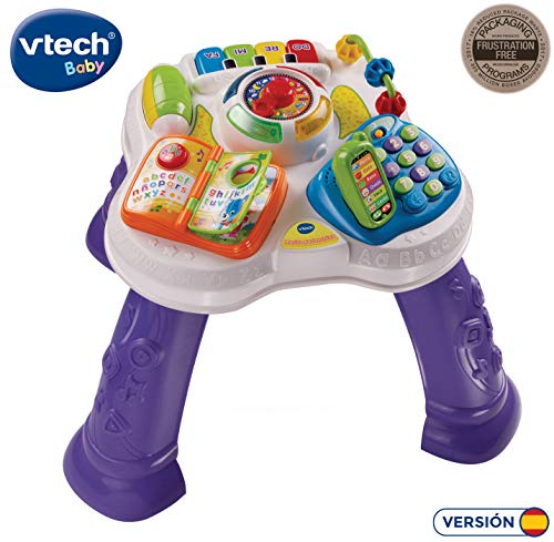 VTech - Mesita parlanchina 2 en 1, Juguete para bebes +9 meses, Mesa de actividades con panel extraíble, 6 zonas interactivas, multicolor, embalaje sostenible, SPB, versión ESP (3480-148067)