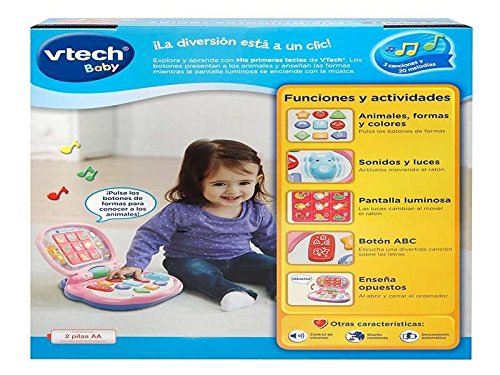 VTech-Mis primeras Teclas Ordenador infantil con tres modos de juegos que enseña animales, colores, formas y notas musicales, rosa (3480-191257)