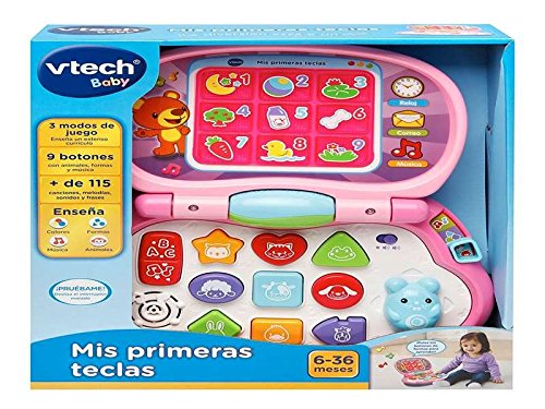 VTech-Mis primeras Teclas Ordenador infantil con tres modos de juegos que enseña animales, colores, formas y notas musicales, rosa (3480-191257)