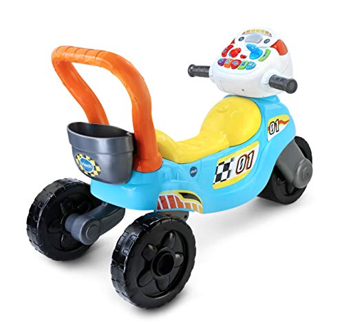 VTech - Moto de carreras 3en1 azul/am, Correpasillos andador evolutivo con tres modos de juego, panel interactivo, enseña colores, música y hábitos cotidianos, multitud frases y canciones (80-529422)