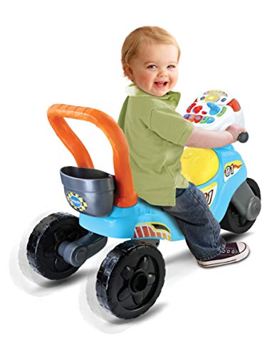 VTech - Moto de carreras 3en1 azul/am, Correpasillos andador evolutivo con tres modos de juego, panel interactivo, enseña colores, música y hábitos cotidianos, multitud frases y canciones (80-529422)