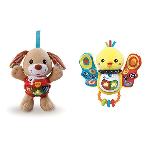 VTech Pequeperrito Peluche Interactivo, Multicolor (3480 502322) + 80 185322 Sonajero Pajarito Pío con Voz, Color (3480 185322)