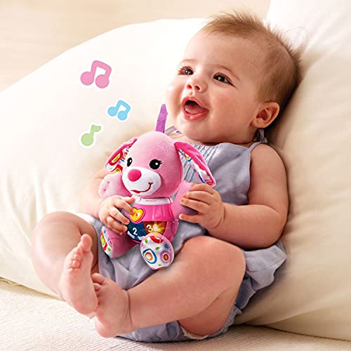 VTech Pequeperrito - Perrito Educativo para bebé, con Canciones y Clip para Colgar en la Cuna, Silla y Carrito de bebé; Relajante y Suave Juguete Interactivo, para niños y niñas de 3, 6 o 12 Meses