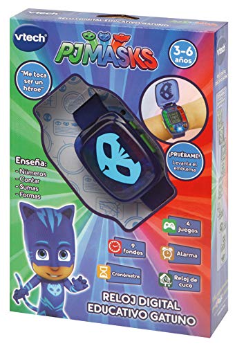 VTech PJ Masks Gatuno, Reloj Digital Educativo Que estimula el Aprendizaje e incorpora minijuegos y Actividades, Color Azul (3480-175822)