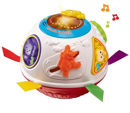 VTech - Rueda la Bola, Pelota interactiva Que Gira y estimula el Gateo, enseña números, Figuras y el Nombre de los Animales y Sus Sonidos, más de 45 Canciones, melodías y Frases (80-151522)