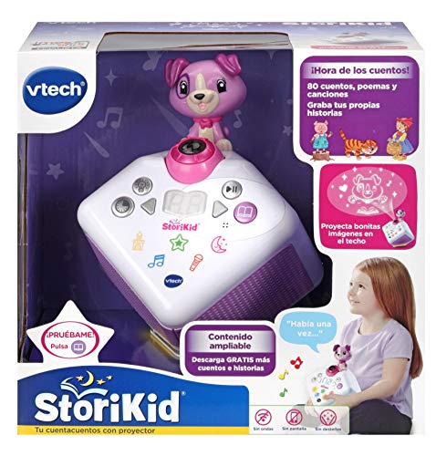 VTech - StoriKid cuentacuentos con proyector, escucha historias, poemas o canciones acompañadas de una proyección, graba tu propia historia, temporizador, luz de noche, color blanco/rosa (80-608067)