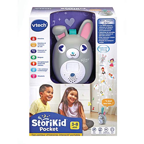 VTech StoriKid Pocket Gris - Caja de Historias portátil para niños de 3 a 8 años - Versión FR