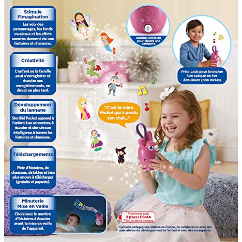 VTech StoriKid Pocket Rose - Caja de Historias portátil para niños de 3 a 8 años - Versión FR