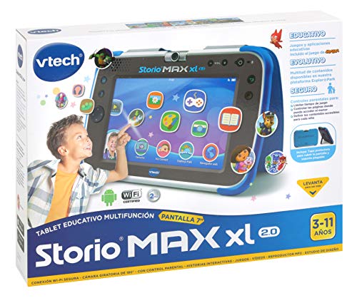 VTech - Storio Max XL 2.0, Tablet educativo multifunción 7", especialmente diseñado para niños, cámara 180º para fotos y selfies, vídeos, juegos, cine, historias, color azul, versión ESP (80-194622)