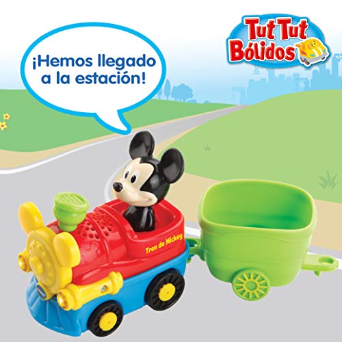 VTech Tut Bólido TutTutBólidos Disney, vehículo interactivo con música, voz y efectos luminosos, sus ruedas giratorias con sensor activan frases, melodías y canciones (80-512322) (TTB Tren de Mickey.)