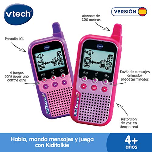 VTech VTech-123-518557 KidiTalkie 6 en 1, Walkie Talkie, envía Mensajes y Juega con una conexión Segura, Mantener Las distancias al Hablar, versión ESP, Color Rosa (3480-518557)