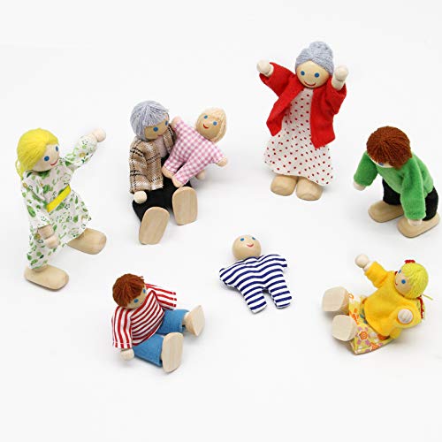 Wagoog Juego de muñecas Familiares de Madera de 8 Figuras de Personas pequeñas para Accesorios de Muebles de casa de muñecas