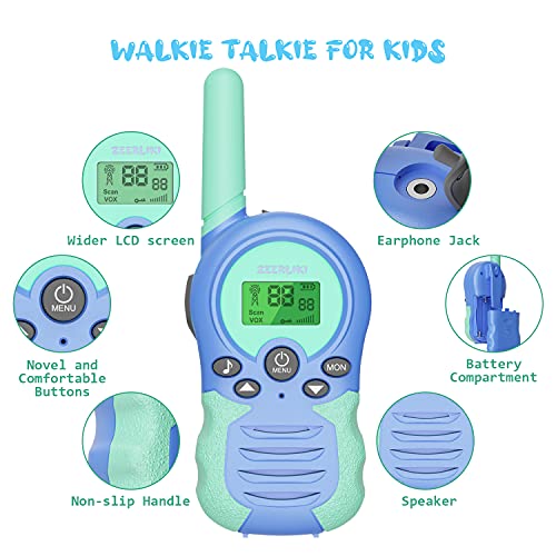 Walkie Talkies para niños, Juguetes para niñas de 3 a 12 años, 8 Canales, escaneo VOX, Rango de 3 km para Aventuras al Aire Libre, Camping, Senderismo, 2 Unidades (Azul)