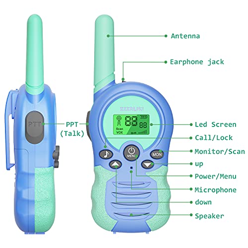 Walkie Talkies para niños, Juguetes para niñas de 3 a 12 años, 8 Canales, escaneo VOX, Rango de 3 km para Aventuras al Aire Libre, Camping, Senderismo, 2 Unidades (Azul)