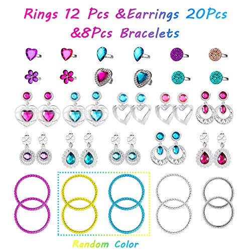 WATINC 46 Juego de Accesorios de Vestir de Princesa para niñas Bisutería Juguetes Tiara Collar Pulsera Varita mágica Corona Anillo Pendientes para Cosplay Favores de Fiesta de Navidad