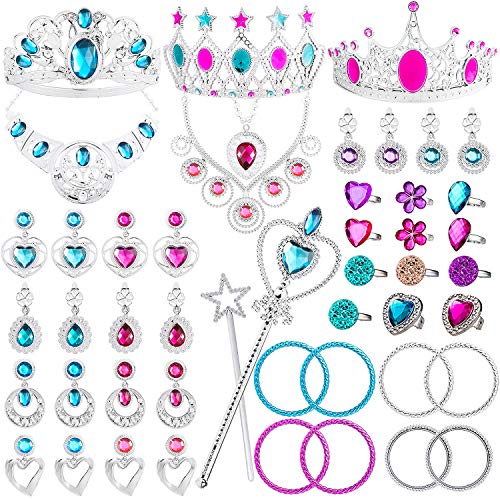 WATINC 46 Juego de Accesorios de Vestir de Princesa para niñas Bisutería Juguetes Tiara Collar Pulsera Varita mágica Corona Anillo Pendientes para Cosplay Favores de Fiesta de Navidad