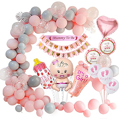 weeyin Baby Shower Decoracion Niña, Rosado Globo Nacido Bebé Adorno Baby Shower Niña, Baby Shower Banner, de Decoracion para Baby Shower Niña Globo Recién Nacido Niña Reciclado