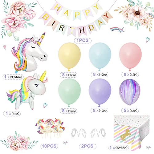 weeyin Decoración Cumpleaños Unicornio Niña, Unicornio Cumpleaños Decoracion con Enorme 3D Cumpleaños Unicornio Globo, Fiestas Infantiles Decoracion Cumpleaños Niña Happy Birthday Bandera Reusable