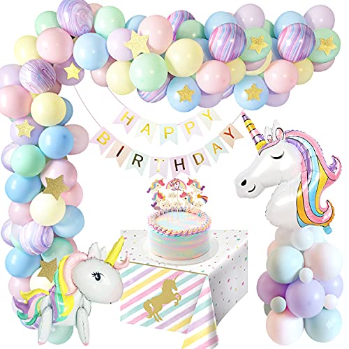 weeyin Decoración Cumpleaños Unicornio Niña, Unicornio Cumpleaños Decoracion con Enorme 3D Cumpleaños Unicornio Globo, Fiestas Infantiles Decoracion Cumpleaños Niña Happy Birthday Bandera Reusable