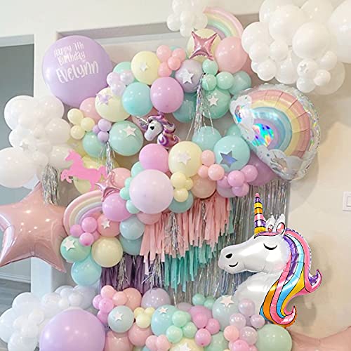 weeyin Decoración Cumpleaños Unicornio Niña, Unicornio Cumpleaños Decoracion con Enorme 3D Cumpleaños Unicornio Globo, Fiestas Infantiles Decoracion Cumpleaños Niña Happy Birthday Bandera Reusable