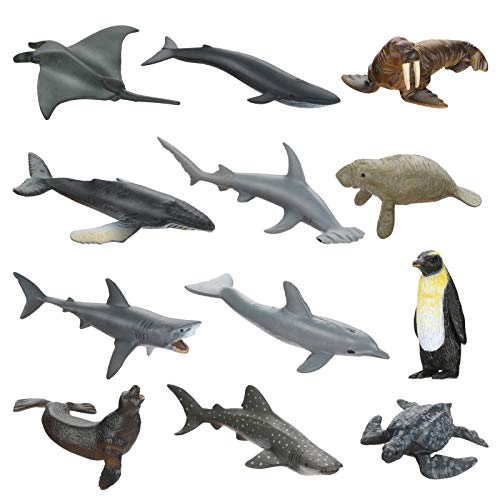 welltop Animales Marinos, 12 Pcs Set de Animales de Juguete de Marinos, Marinos Animal World, Mini Figuras de Animales Marinos de Plástico, Fiesta Educativa del Mar, Adorno de Tarta o Cupcake