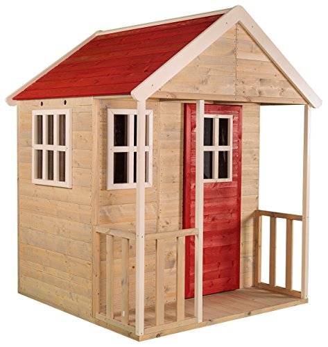 Wendi Toys M6 Casitas de madera infantiles | 120 x 120 x 155 cm Casa jardin niños | Rojo Casa de Juegos Infantil de Madera para Exteriores | Modulares Casita para Niños de Jardín para 3-7 años