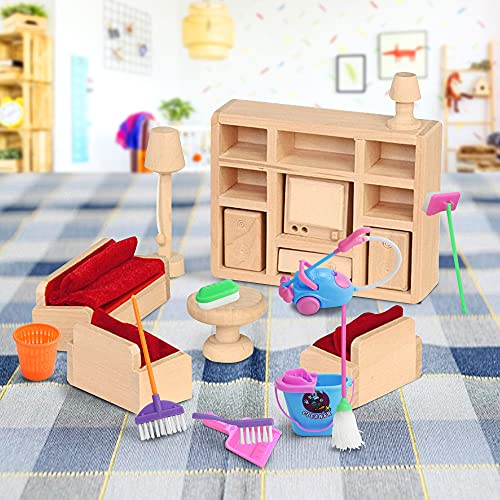 WENRERO 9 PCS Juguete de Limpieza Herramientas de Limpieza en Miniatura Kit de Limpieza para Niños Juego Limpieza Infantil Herramientas de Limpieza de Muñecas Cepillo Escoba Fregona Cubeta para DIY