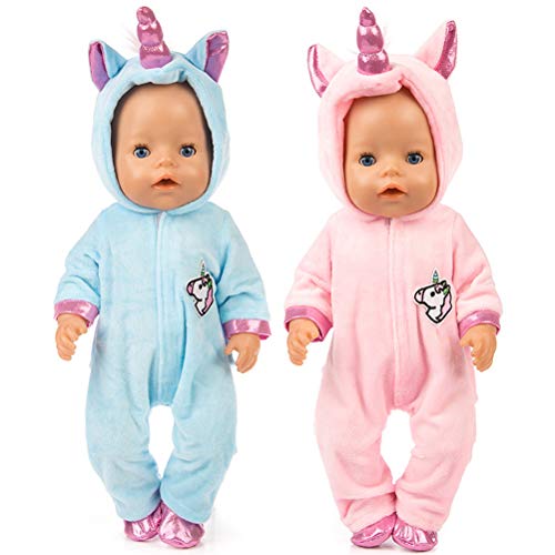 WENTS Disfraz de Unicornio Bebe Baby Born Onesie Unicorn Pelele de muñeca Ropa de Bebe Unicornio para Muñecas de Bebé en Tamaño18 (Rosado/Azul)