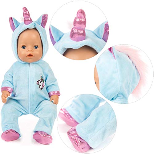 WENTS Disfraz de Unicornio Bebe Baby Born Onesie Unicorn Pelele de muñeca Ropa de Bebe Unicornio para Muñecas de Bebé en Tamaño18 (Rosado/Azul)