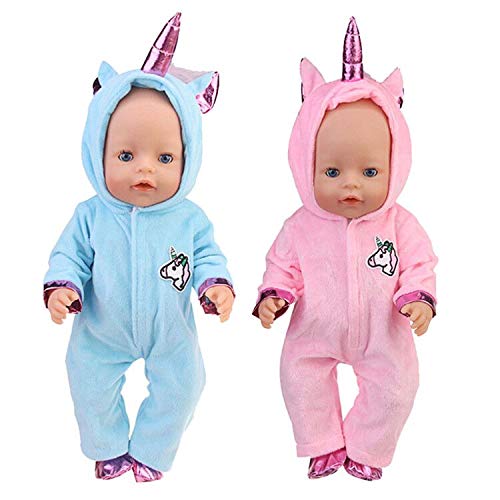 WENTS Disfraz de Unicornio Bebe Baby Born Onesie Unicorn Pelele de muñeca Ropa de Bebe Unicornio para Muñecas de Bebé en Tamaño18 (Rosado/Azul)