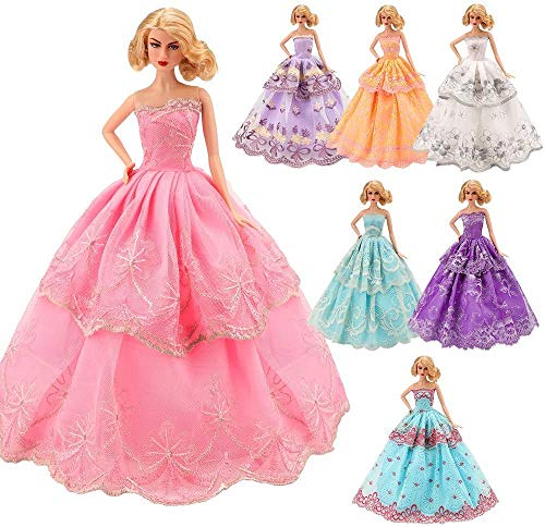 WENTS Ropa y Zapatos para Muñeca Barbie 5 Piezas Moda Vestido de Novia Grande y 10 Pares de Zapatos para Regalo Niña