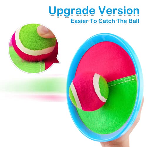 Weokeey Juego de Pelota para Niños, Juego de Bolas de Atrapar con 2 Paletas & 2 Pelotas Juegos de Exterior para Niños Impermeable Pelotas de Playa para Patio, Jardín, Interior & Exterior