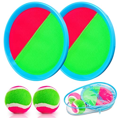 Weokeey Juego de Pelota para Niños, Juego de Bolas de Atrapar con 2 Paletas & 2 Pelotas Juegos de Exterior para Niños Impermeable Pelotas de Playa para Patio, Jardín, Interior & Exterior