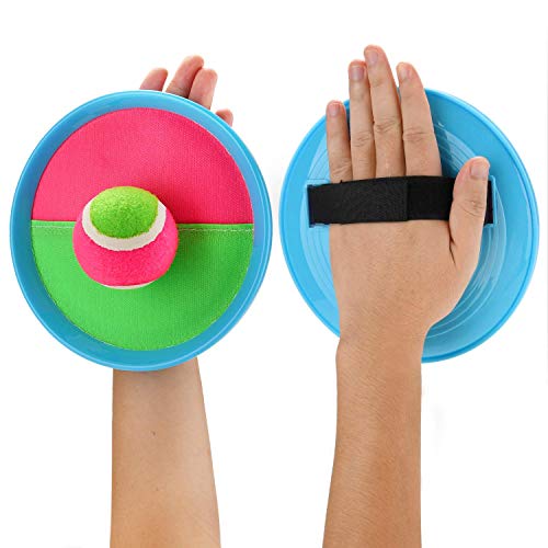 Weokeey Juego de Pelota para Niños, Juego de Bolas de Atrapar con 4 Paletas & 4 Pelotas Juegos de Exterior para Niños Impermeable Pelotas de Playa para Patio, Jardín, Interior & Exterior