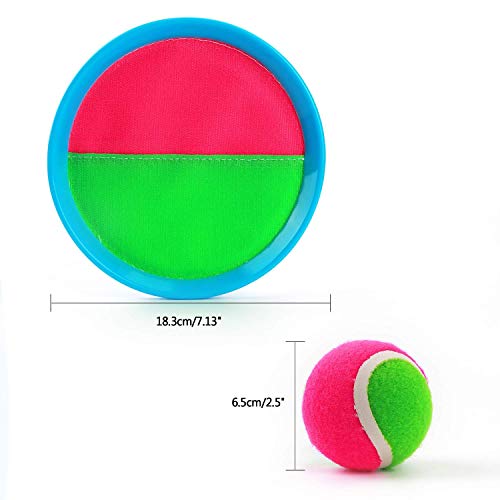 Weokeey Juego de Pelota para Niños, Juego de Bolas de Atrapar con 4 Paletas & 4 Pelotas Juegos de Exterior para Niños Impermeable Pelotas de Playa para Patio, Jardín, Interior & Exterior