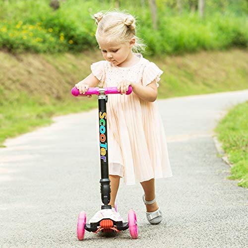 WeSkate - Patinete Niños Patinete de 3 Ruedas Plegables con Ruedas Luminosas y Manillar Ajustables para Niños y Niñas de 4 a 12 Años Multicolor e Impreso (Rosado)