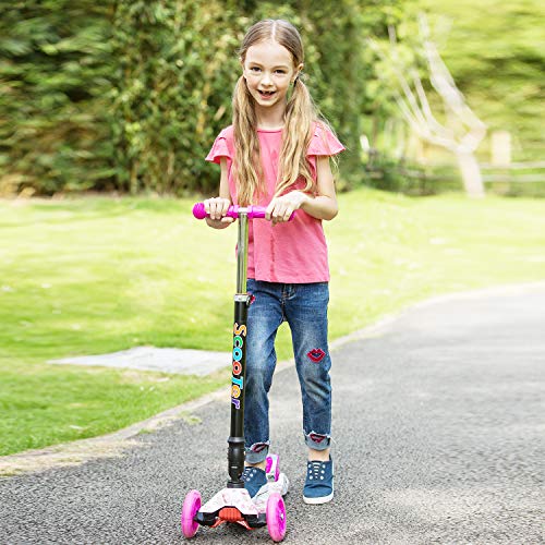 WeSkate - Patinete Niños Patinete de 3 Ruedas Plegables con Ruedas Luminosas y Manillar Ajustables para Niños y Niñas de 4 a 12 Años Multicolor e Impreso (Rosado)