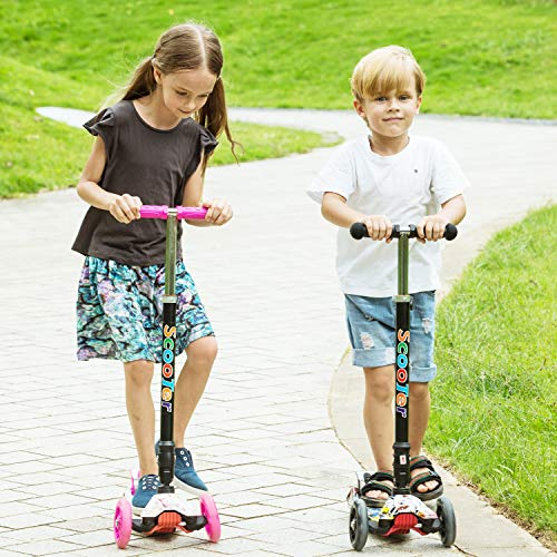 WeSkate - Patinete Niños Patinete de 3 Ruedas Plegables con Ruedas Luminosas y Manillar Ajustables para Niños y Niñas de 4 a 12 Años Multicolor e Impreso (Rosado)