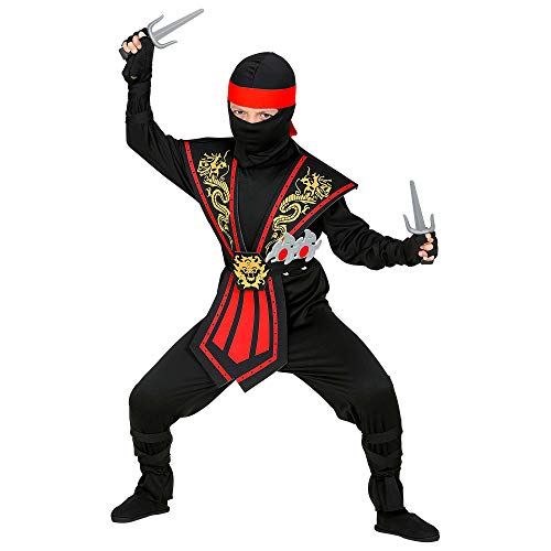 WIDMANN Disfraz infantil de ninja con juego de armas, negro y rojo, luchador, guerrero, japonés, fiesta temática, carnaval