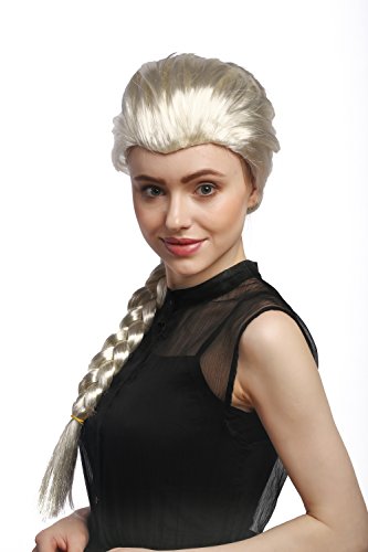 WIG ME UP- XR-009-P613 Peluca Mujeres Cosplay Carnaval Rubio Claro Platino Trenza trenzadolarga Princesa 70 cm